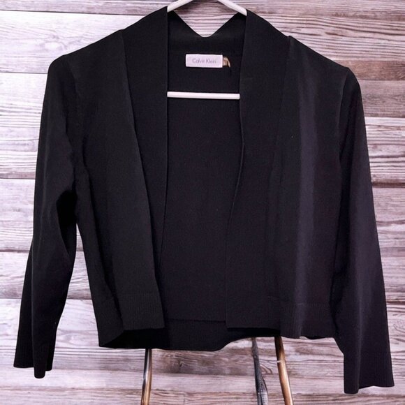 Calvin Klein Juniors Black Cardigan Sweater Size Large Open Front Cropped - Picture 1 of 10